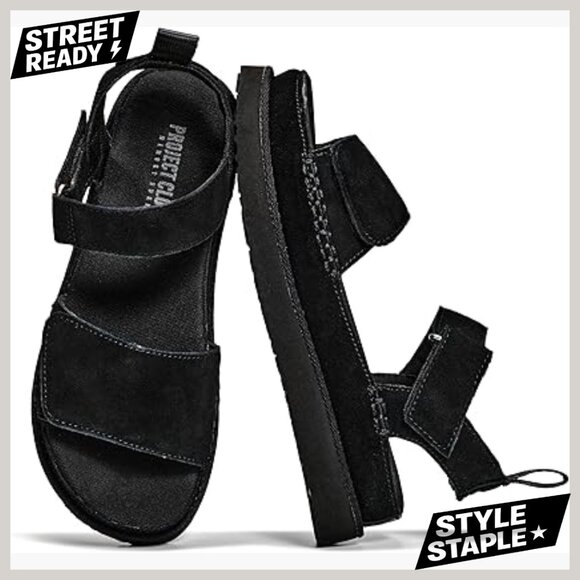Genuine Leather Platform Sandals with Memory Foam Insole Slip Resistant
